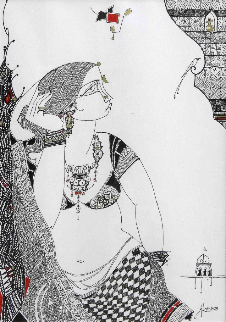 Abrar Ahmed, Pen & ink on paper, 12 × 17 (OGK1149)