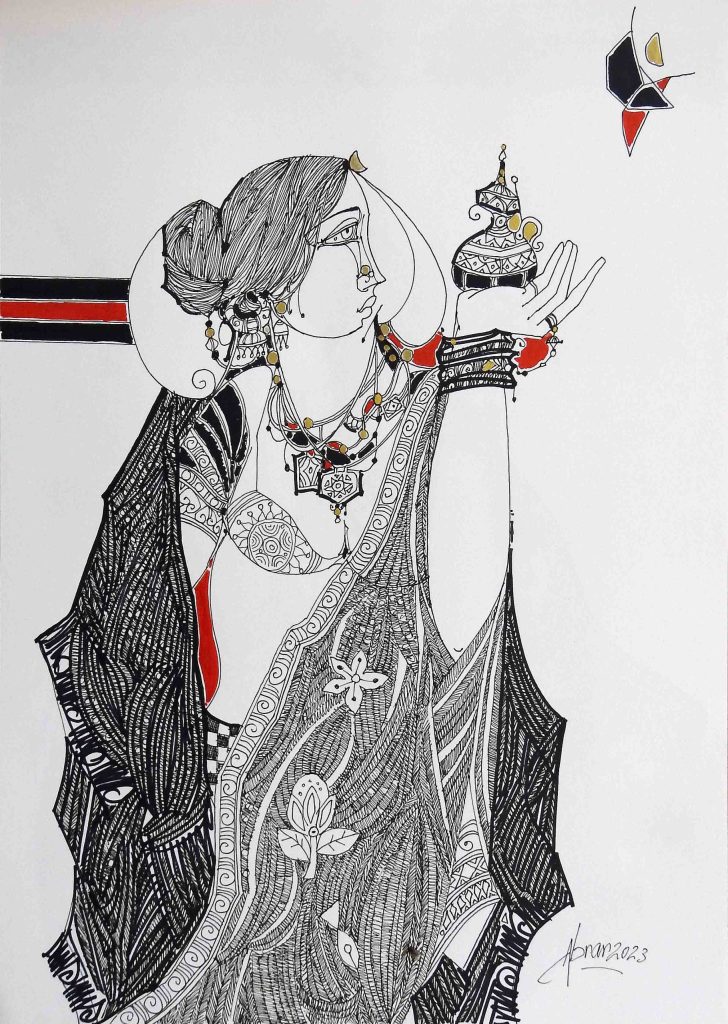 Abrar Ahmed, Pen & ink on paper, 12 × 17 (OGK1176)