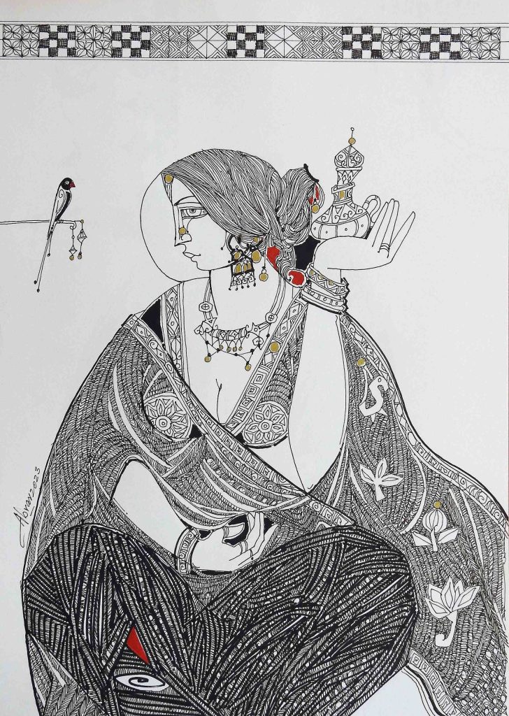 Abrar Ahmed, Pen & ink on paper, 12 × 17 (OGK1177)