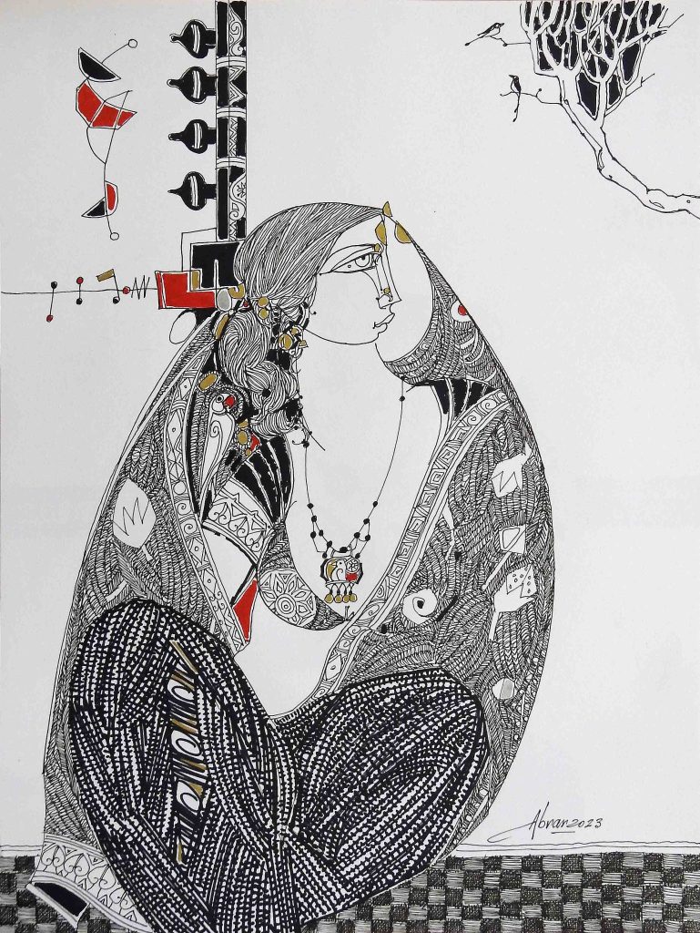Abrar Ahmed, Pen & ink on paper, 12 × 17 (OGK1178)
