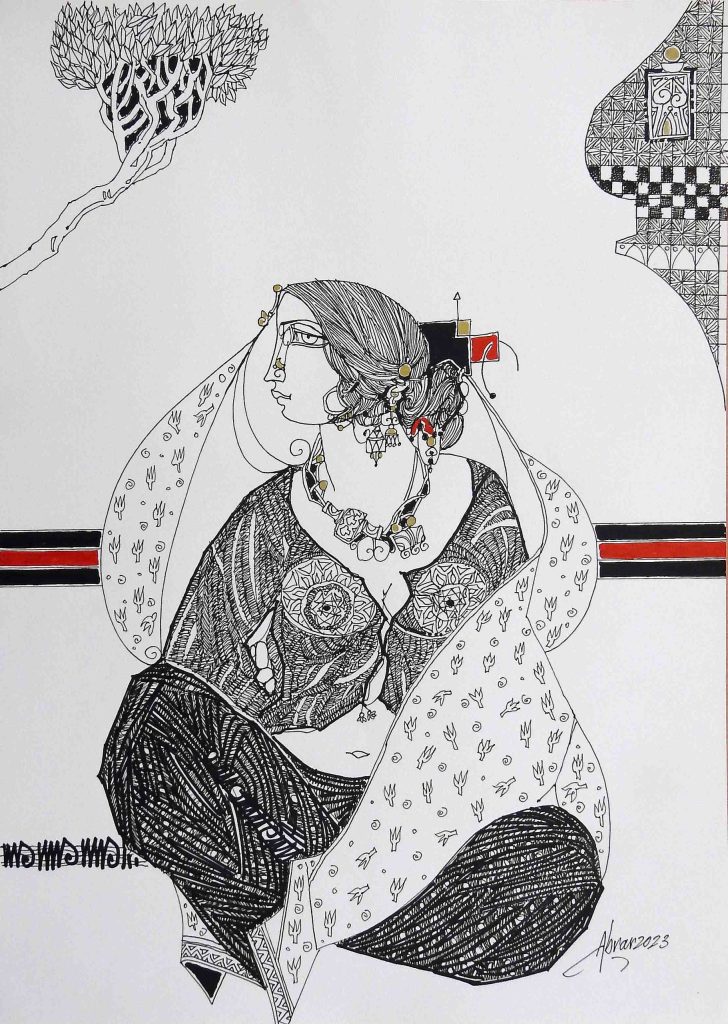 Abrar Ahmed, Pen & ink on paper, 12 × 17 (OGK1179)