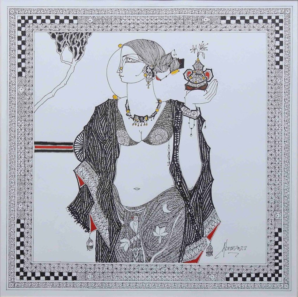 Abrar Ahmed, Pen & ink on paper, 17 × 17 (OGK1222)