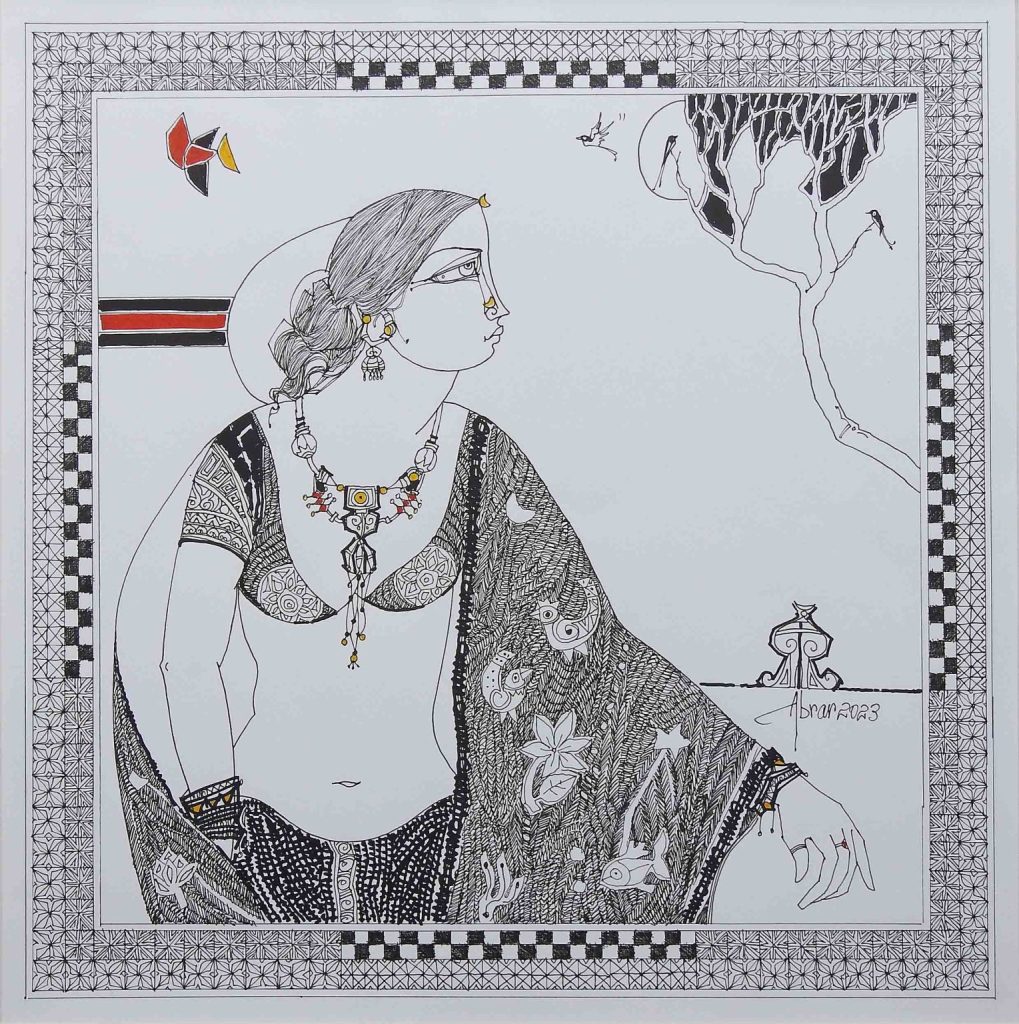 Abrar Ahmed, Pen & ink on paper, 17 × 17 (OGK1223)