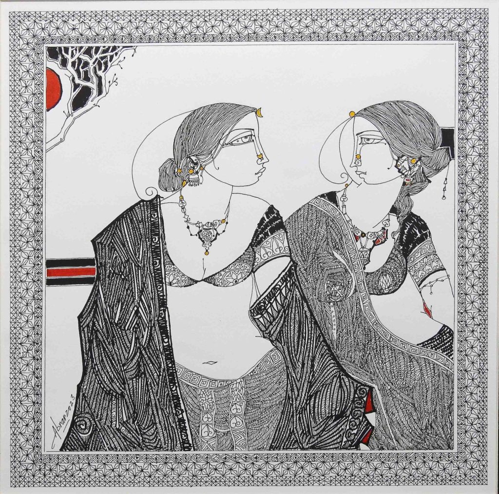 Abrar Ahmed, Pen & ink on paper, 17 × 17 (OGK1224)