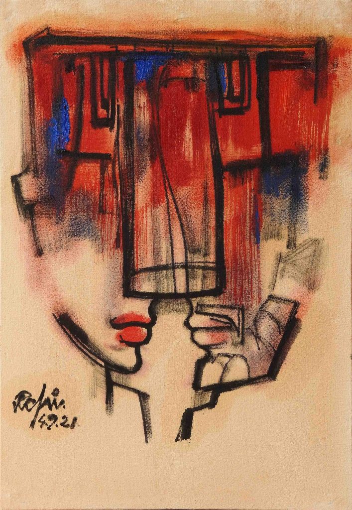Mansoor Rahi, Oil on canvas, 18 × 12 (OGK801)