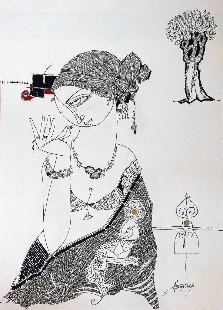 Abrar Ahmed, Pen ink on paper, 17 × 12 (OGK859)