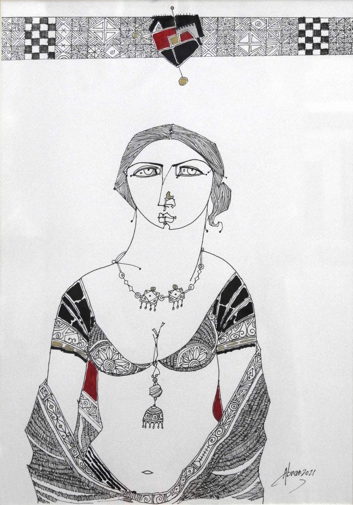 Abrar Ahmed, Pen ink on paper, 17 × 12 (OGK862)