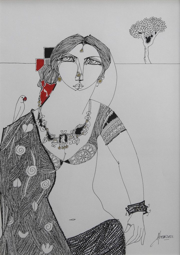 Abrar Ahmed, Pen ink on paper, 17 × 12 (OGK886)