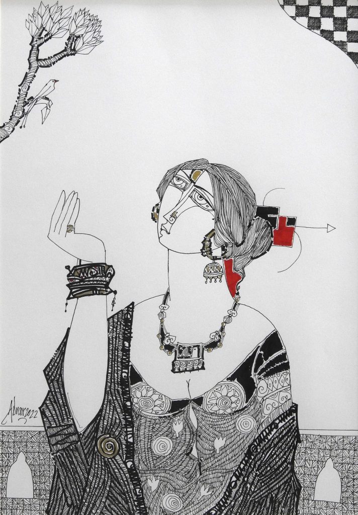 Abrar Ahmed, Pen ink on paper, 17 × 12 (OGK887)