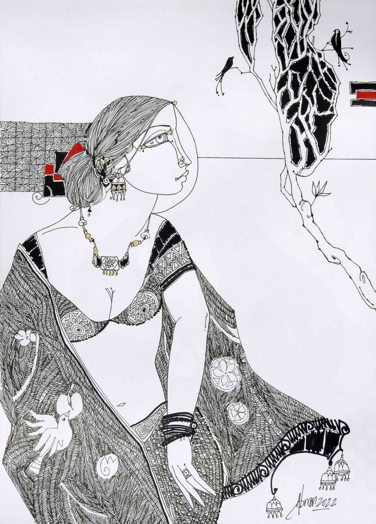 Abrar Ahmed, Pen ink on paper, 17 × 12 (OGK926)