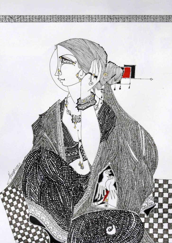 Abrar Ahmed, Pen ink on paper, 17 × 12 (OGK927)