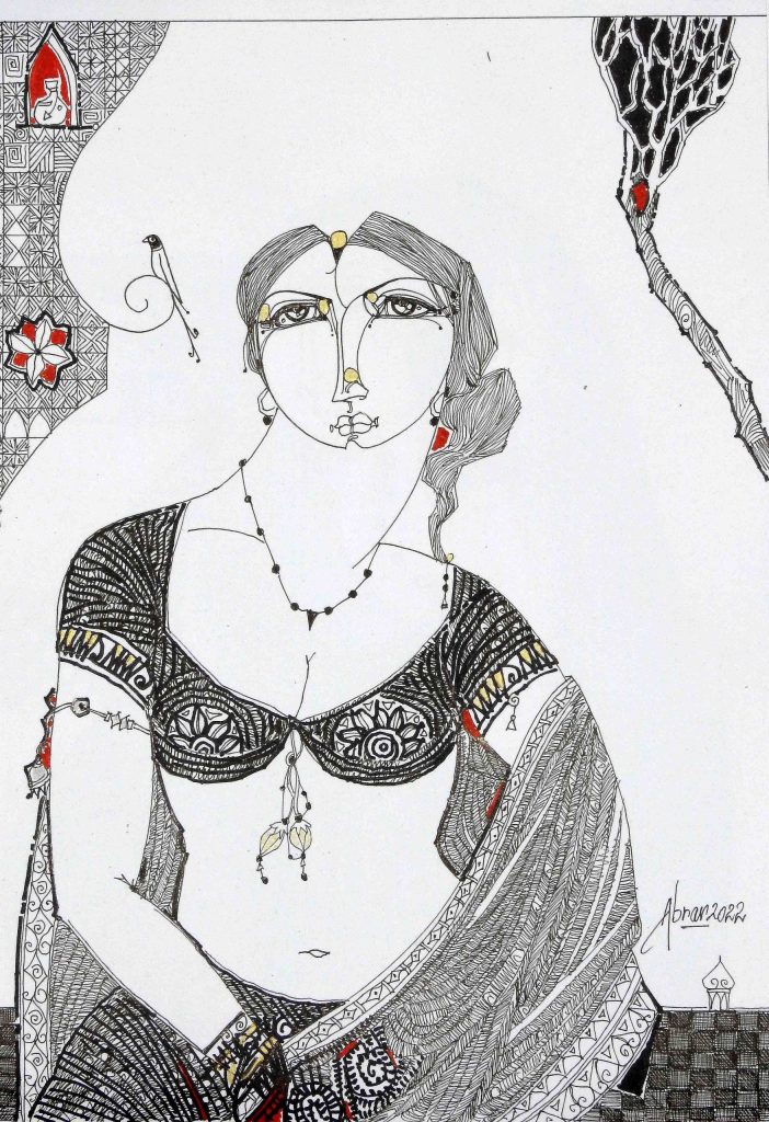 Abrar Ahmed, Pen ink on paper, 17 × 12 (OGK931)
